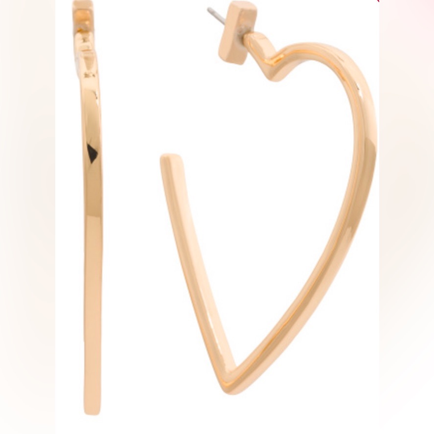 Allsaints Nwt Gorgeous Gold Tone Large Open Heart Hoop Earrings W/Post Closures